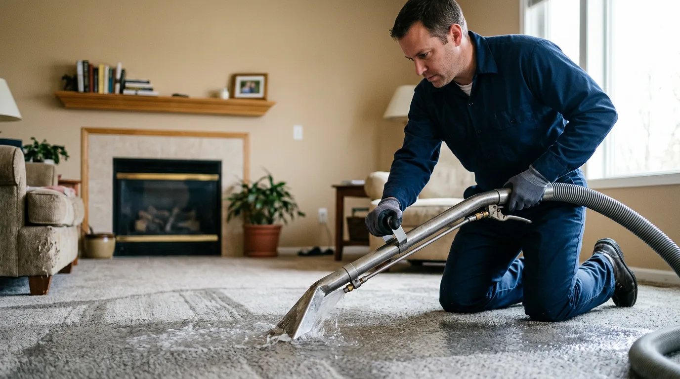 Water damage restoration technician working near De Pere, WI